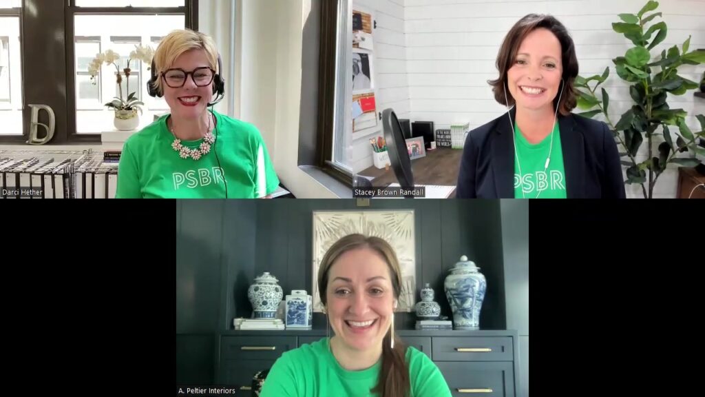 Zoom call with Darci Hether (top left), Stacey Brown Randall (top right), and Amy Peltier (bottom)